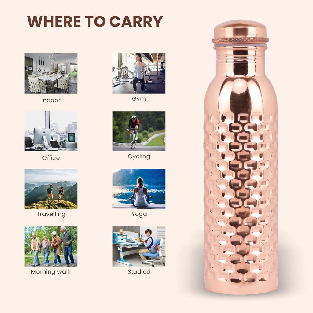 Copperware Accu Copper Bottle, 950 Ml, 1 Piece, Copper | Leak Proof | Eco-Friendly | Office Bottle | Gym Bottle | Yoga Bottle | Home | Kitchen