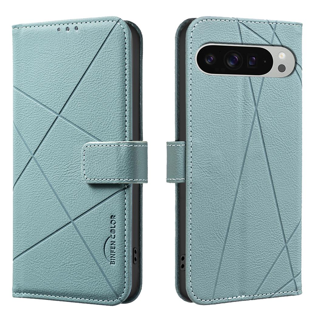 For Google Pixel 9 Pro XL Case BINFEN COLOR BF35 Geometry Imprinted Leather Phone Cover RFID Blocking Wallet Stand