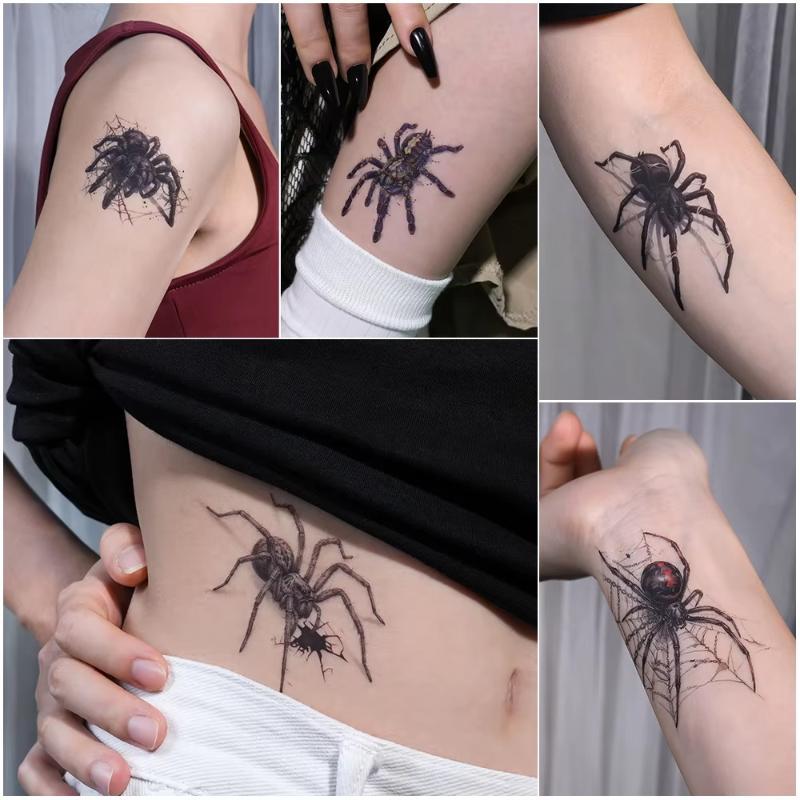 5Pcs Waterproof Temporary Tattoo Stickers For Halloween Body Decor Spider Fake Tattoo For Women Men Hand Neck Cosplay Makeup