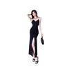 Pure Desire Royal Sister Wind V-neck Suspender Dress Women's Summer Split Fork Hip-wrapped Long Dress High Sequined Evening Dress Dress