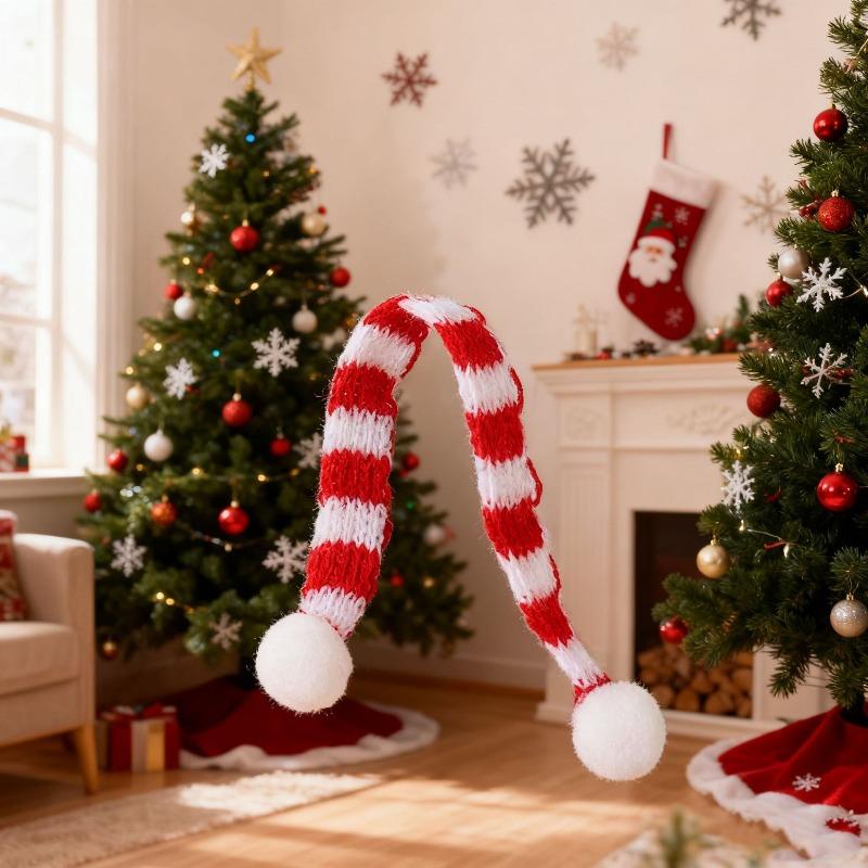 Écharpe Tricotée Chat de Noël, Boules de Fourrure Polyester, Jouets Décoratifs, Accessoires, Rayures, Écharpes pour Animaux