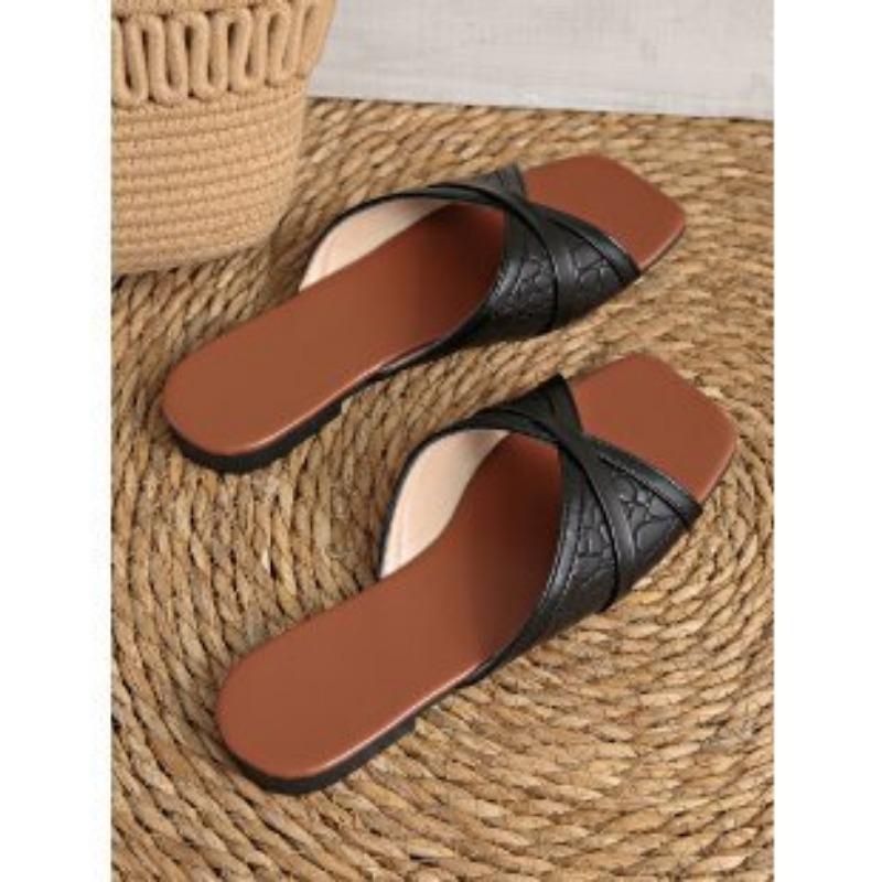 

Обувь больших размеров Плоские шлепанцы Повседневные с квадратным носком Пляжные шлепанцы 43 чёрный