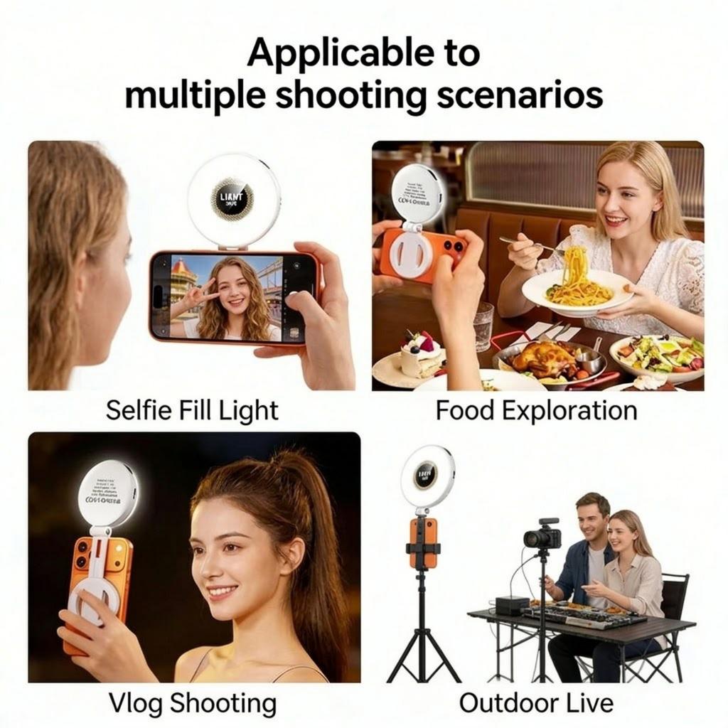 Portable Magnetic Clip-On LED Fill Light for Mobile Phones Adjustable Brightness Selfie Pocket Light for Outdoor Live Streaming and Video Recording