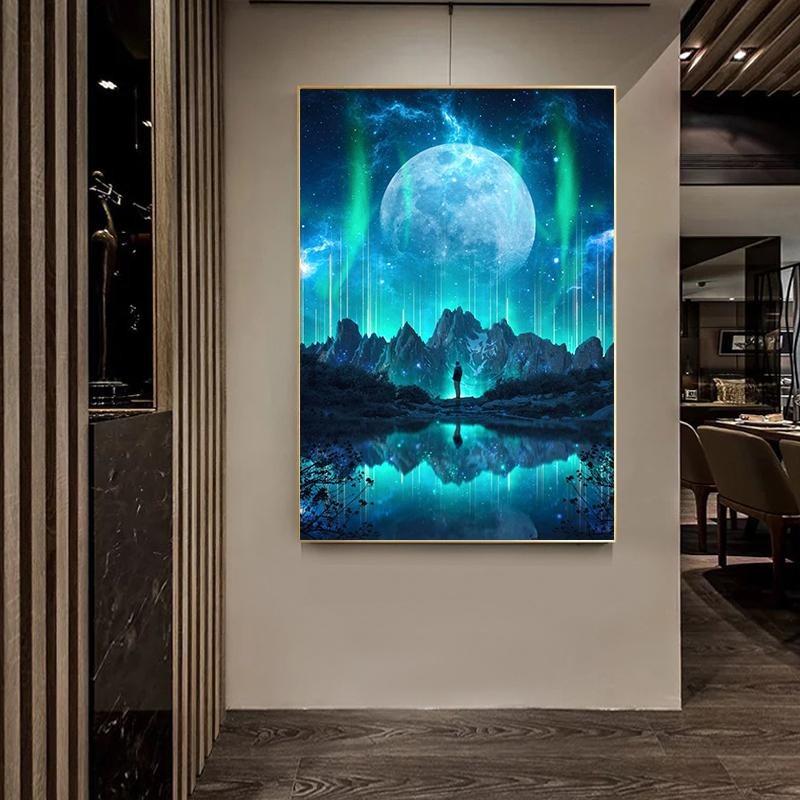 Modern Colorful Posters with a Cosmic Planet, Canvas, Painting, Abnormal Landscape, Scandinavian Wall Art Painting for the Living Room,