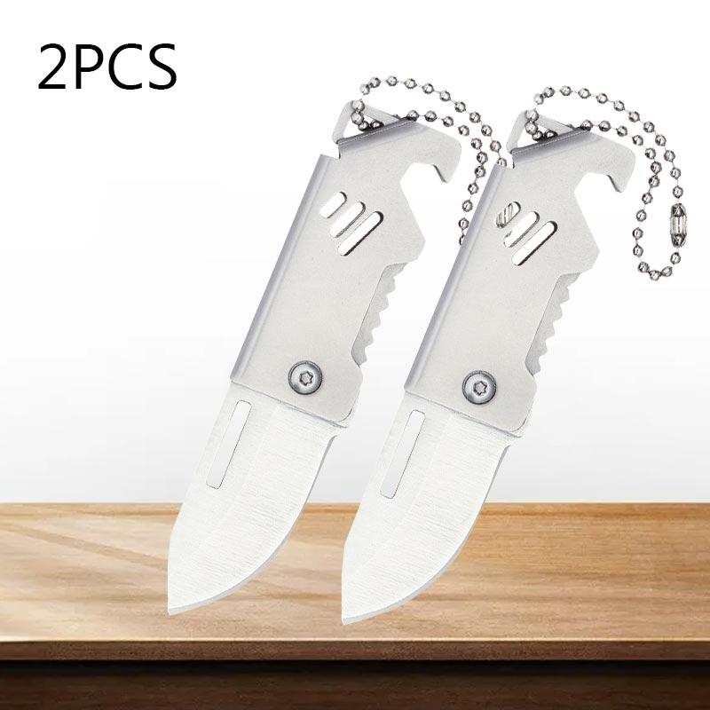 Mini Fruit Knife Stainless Steel Kitchen Paring Knife Folding Sharp Pocket Knives Kitchen Knife with Key Chain Non-slip Handle