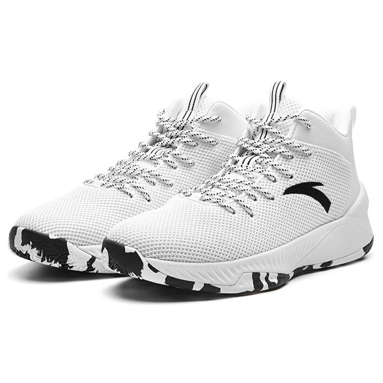 Anta Slip Resistant Abrasion Resistant Mid top Vintage Basketball Shoes Men's White Black 91811104-3