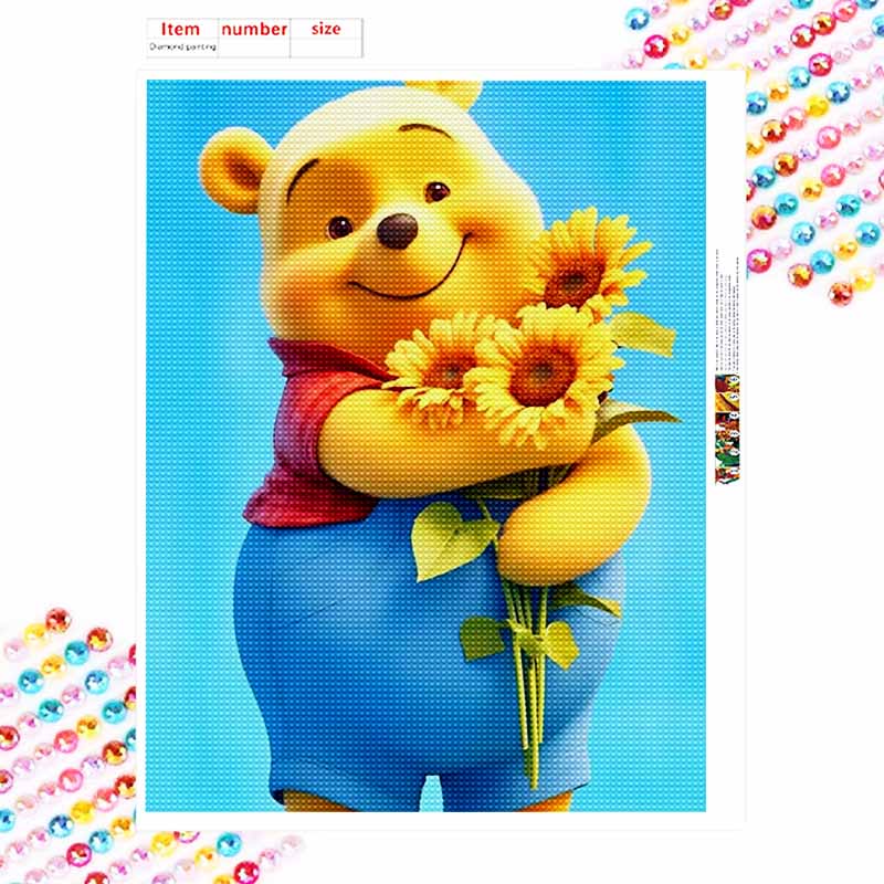 Disney Diamond Art Painting Kit – Winnie the Pooh Sunflowers Craft, Home Wall Decor, Handmade Gift