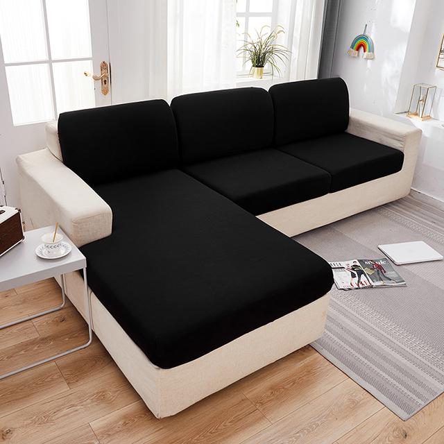 

Сплошной цвет, чехлы на диванные подушки для гостиной, эластичный чехол для дивана, угловой чехол для дивана, чехол для стула, 1/2/3/4 сиденья Back cushion cover чёрный