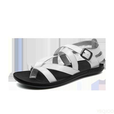2025 Cross Strap Rome Sandals Shoes Outdoor Driving Real Leather Sandals Male Solid Summer Casual Beach Shoes Homme Zapatos