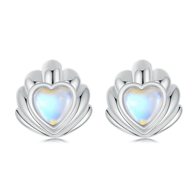 

BAMOER, изящные серьги-гвоздики из стерлингового серебра 925 пробы с ракушками для женщин, гипоаллергенные серьги в форме сердца с лунным камнем, модные ювелирные изделия, подарок SCE1763