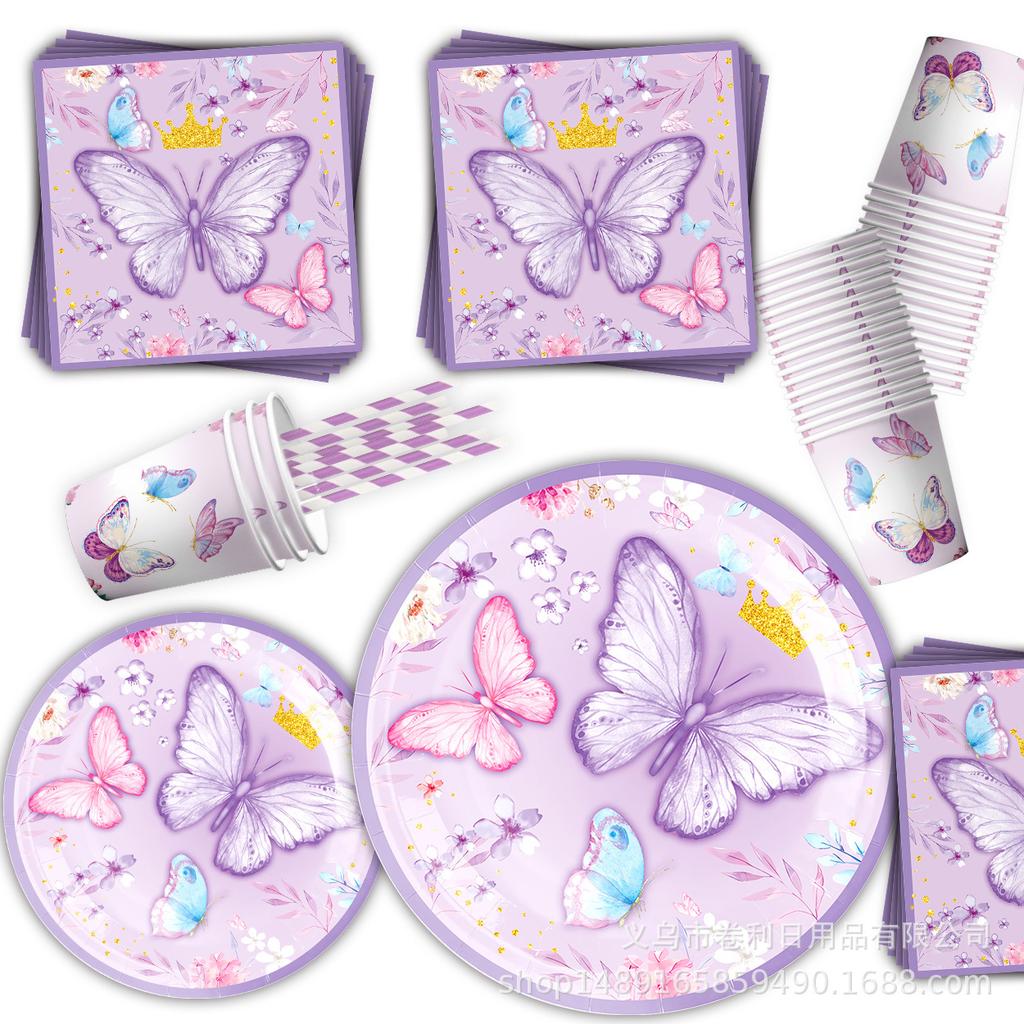 Schmetterlings-Partyartikel Geburtstagsdekorationen Valentinstags-Schmetterlingsthema Arrangement Requisiten Banner Einweg-Geschirr