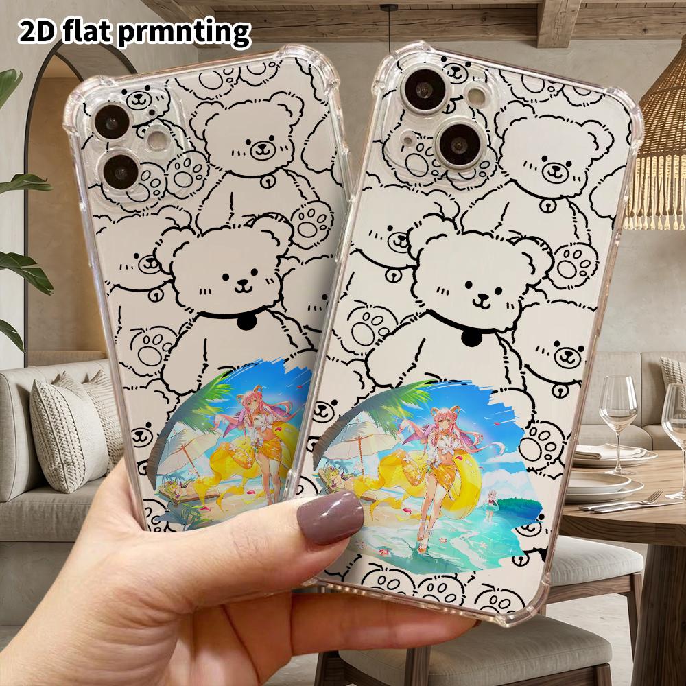 Phone case: 2D flat suitable for iPhone 18 17 16 15 14 13 Pro, transparent four corner protective case, ram horn girl, Christmas and Halloween gifts