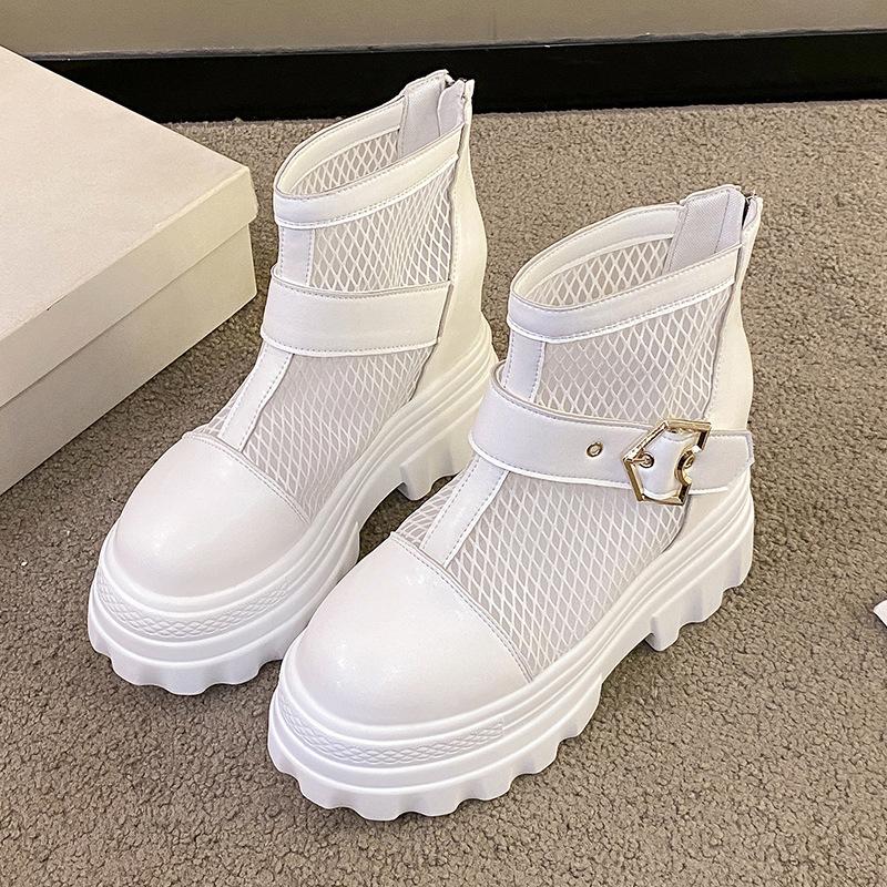 

Small super high heel 10CM thick-soled net boots women s summer 2025 new soft leather hollow cool boots inner height increase Martin boots 40