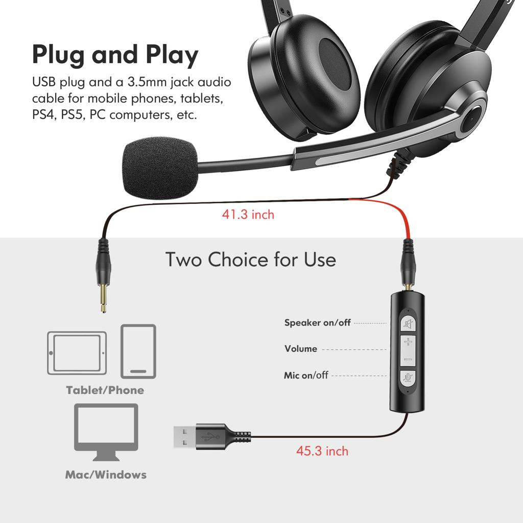 USB C 3.5mm Auricular Computer Headset Wireless Office Telephone Headset for Call Center Use