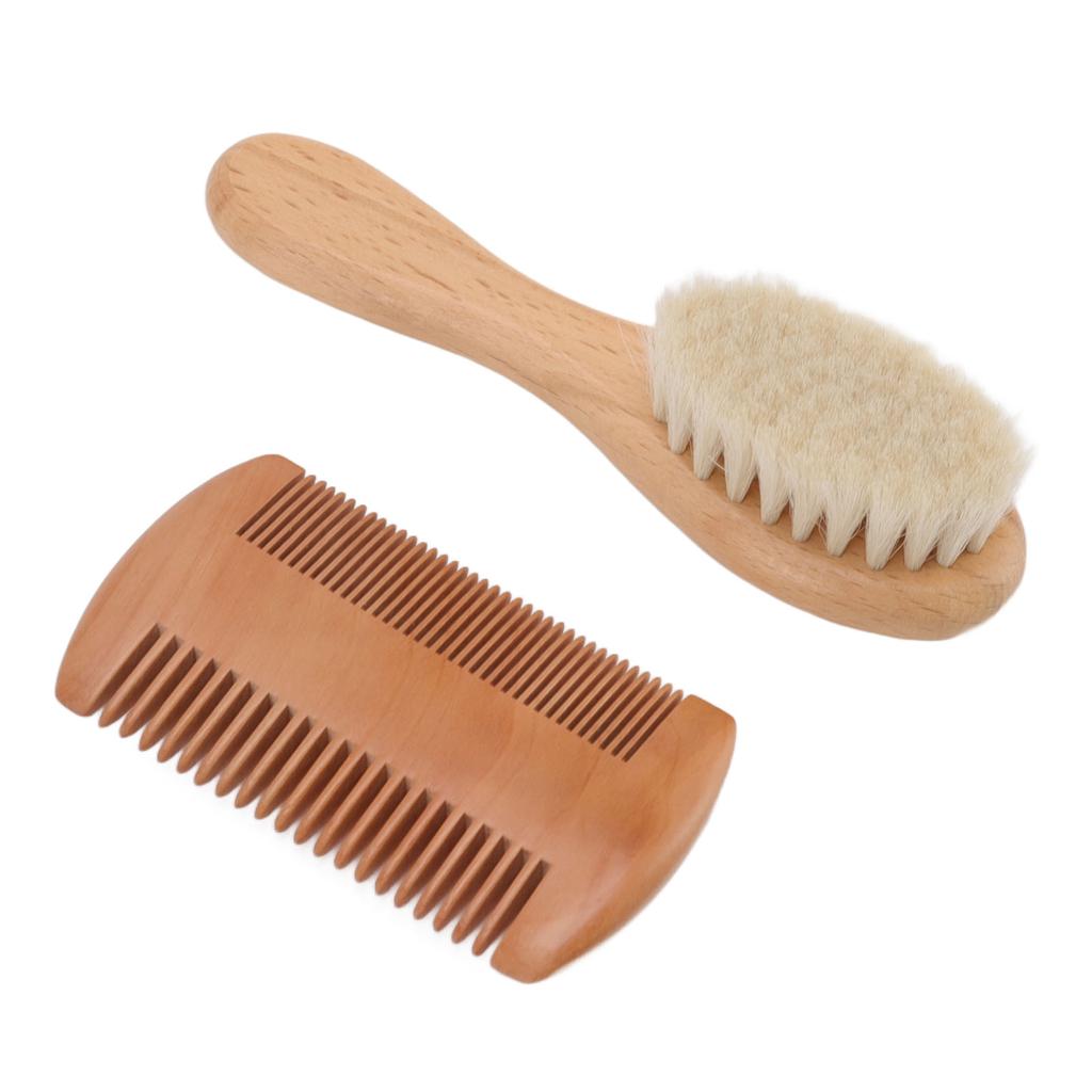 Wooden Baby Hair Brush and Comb Set Wool Brush Double Edged Comb for Baby Shower Newborn Hair