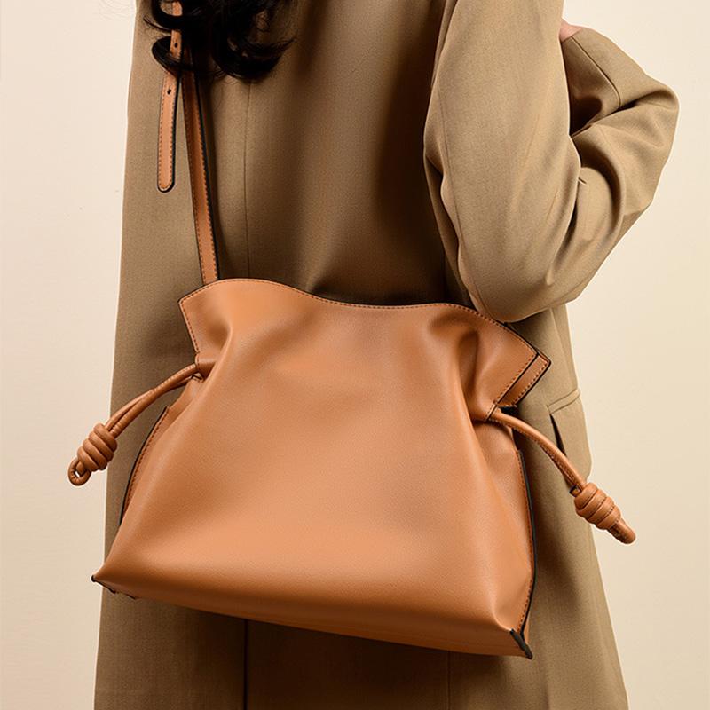 New Luxury Brand Drawstring Handbag Orange High-end Soft High Quality Messenger Bag Exquisite Smooth Shiny Black Shoulder Bag