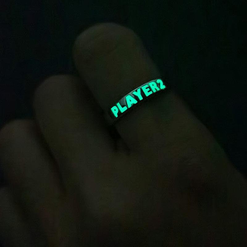 Fashion Blue Love Heart Luminous Ring For Women Men Retro Glow In Dark Copper Color Adjustable Couple Finger Rings Jewelry Gift