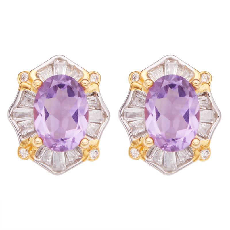 S925 Sterling Silver Color Treasure Stud Earrings Women'S Natural Topaz Garnet Amethyst Citrine Ear Jewelry