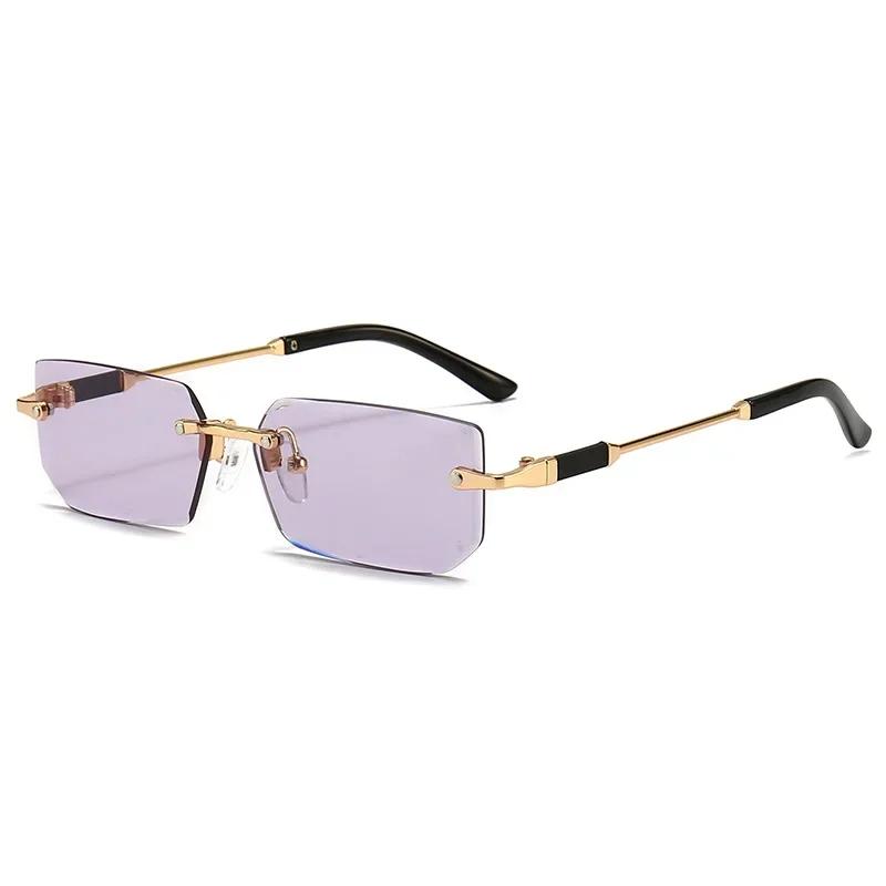 New Fashion Square Metal Large Frame Uv400 Sunglasses European And American High End Multi Color Cut Edge Frameless Glasses