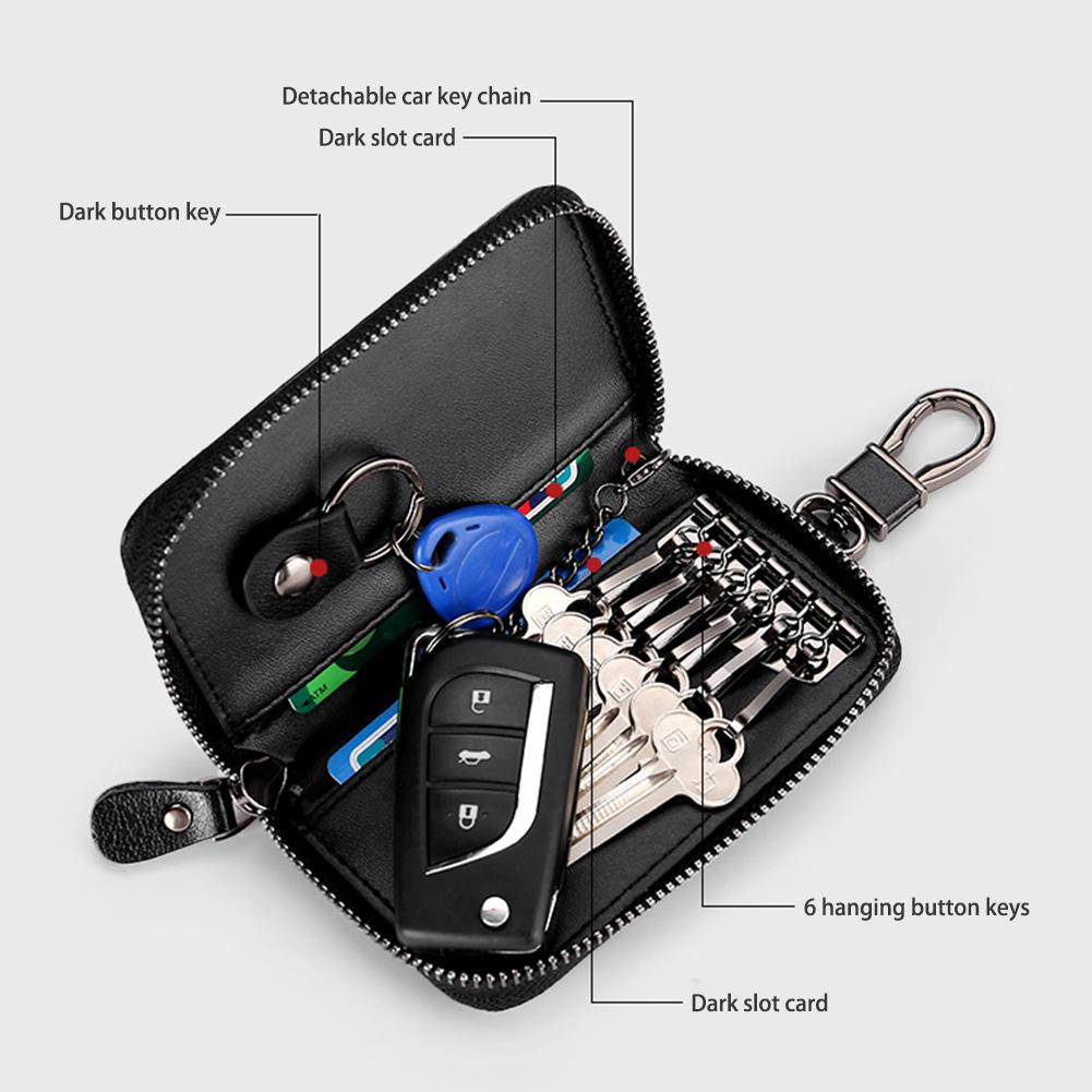 Fashion Genuine Leather Keychain Holder Pouch Zipper Key Holder Organizer Car Key Case