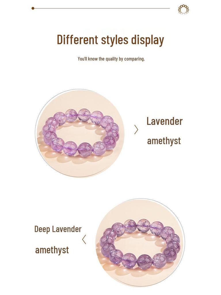 Mei Zhuo Natural Ice Jade Lavender Amethyst Bracelet with Gradient Round Beads