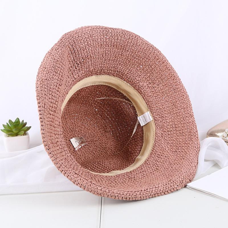 Folding Straw Hat With Large Brim, Women'S Bohemian Style Butterfly Rope Sun Hat Spring&Summer Vacation Hollow Breathable Hat