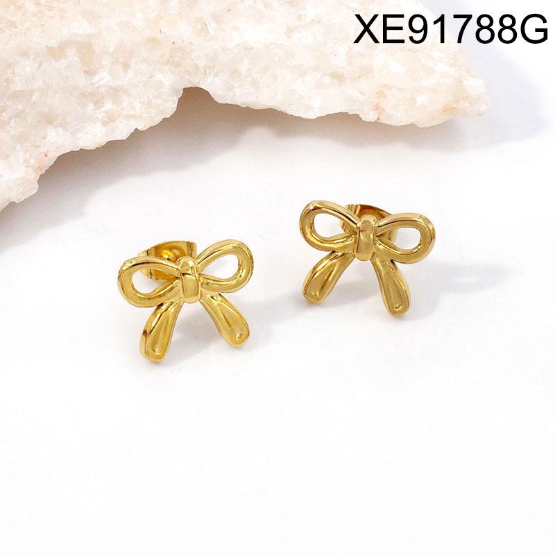 Gold-Plated Bow Earrings - Women's Titanium Steel Light Luxury French Design