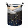 1pc, Night Sky Star Moon Laundry Basket, Watercolor Cloud And Falling Stars Print Collapsible Storage Bin, Organizer Basket with Handles for Clothes, 