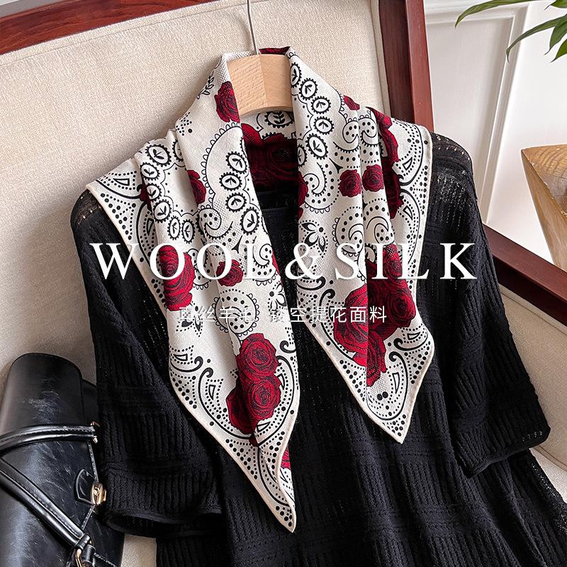 Elegant temperament silk wool scarf women's 2025 autumn and winter warm new silk wool silk scarf high quality silk wool square scarf