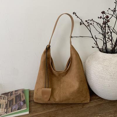 Autumn Retro Bag Women's Maillard Style Suede Face Tote Bag Large Capacity Commuter Leisure Single Bag