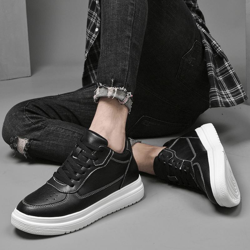 Herren Freizeitschuhe mit 8 cm größerer Einlegesohle, Weiß/Schwarz, größere Schuhe, Herren, Freizeit, Mode, Sport, Freizeit, Spaziergang, niedrige Sneakers