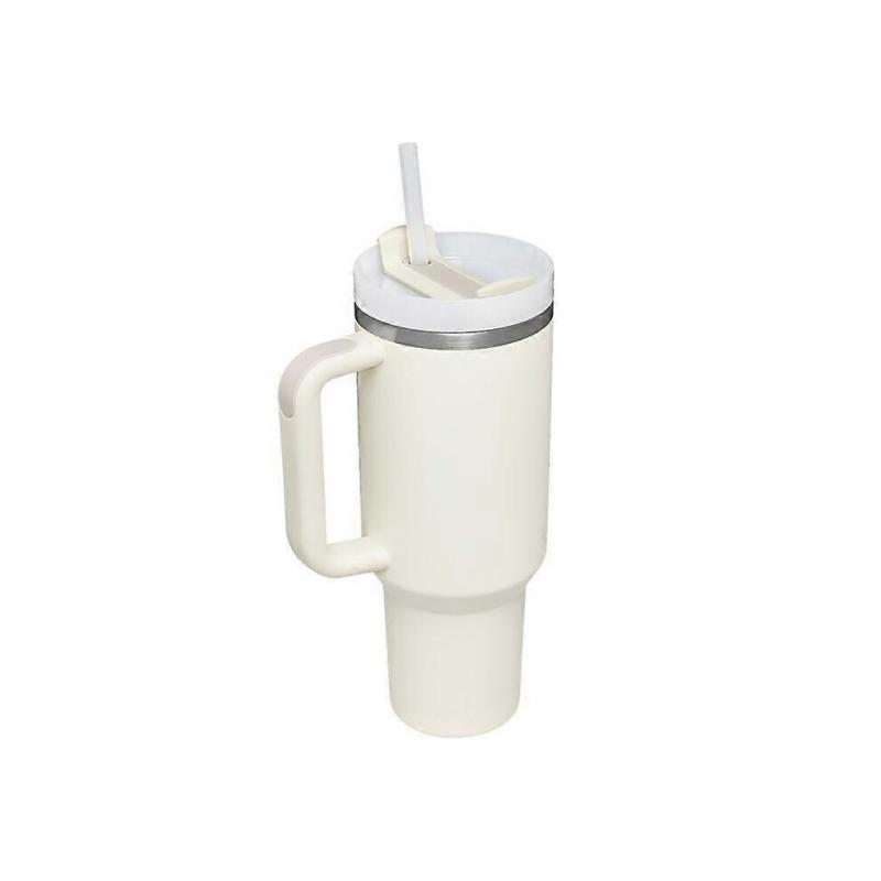 (Weiß)Edelstahl Wasserbecher Große Kapazität Vakuum Strohhalmbecher Griff Kaffeetasse