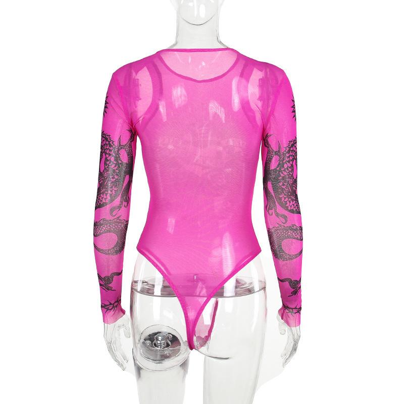 Tuta da donna a maniche lunghe con stampa hip-hop europea e americana, sexy da ragazza piccante, base, prospettiva irregolare, senso del design hollow-out