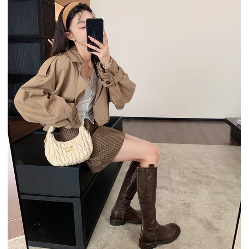 ~ Retro Washed Horse Skin High Tube Thin Medium Boots Thick Heel Thick Sole Knight Boots Women