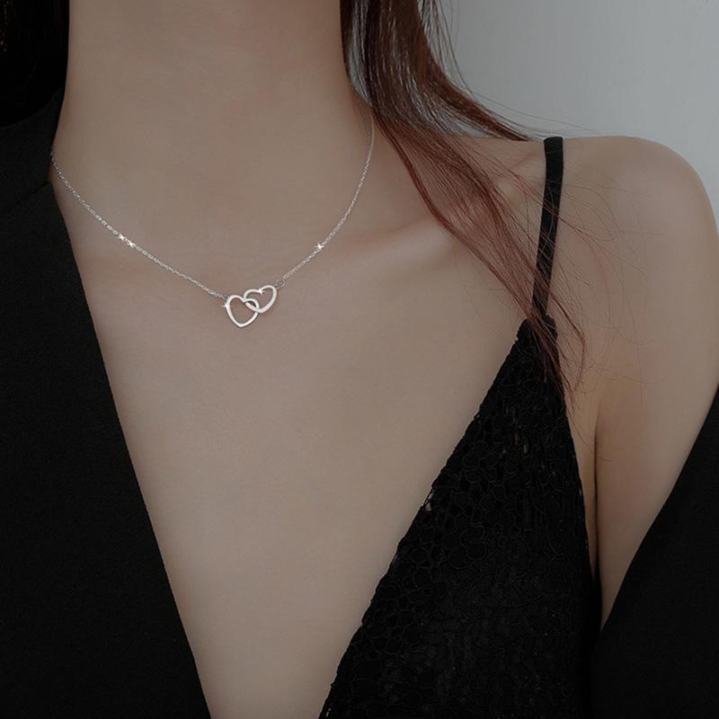 New 925 Silver Heart Necklace Simple Geometric Shape Charm Pendant Choker Birthday Gift Women's Exquisite Jewelry