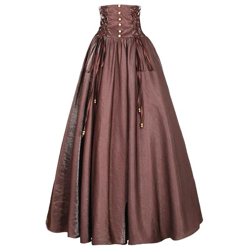 Cheap Long Skirts Vintage Women's Ruffles Skirt Spring Solid Casual
