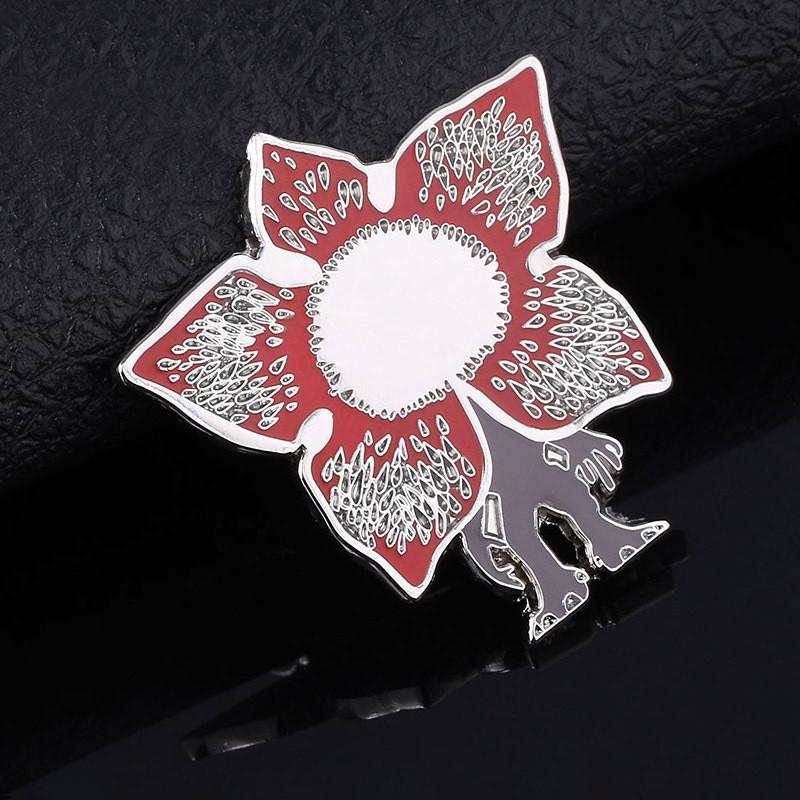 Stranger Things Alphabet Potted Plant Pin With Metallic Finish For Cosplay And Casual Wear