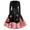 Women's Retro V-Neck Christmas Dress with Snowflake and Christmas Tree Print, Vintage A-Line Dress for Holiday Party