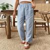 Women's Fashionable Striped High Waisted Pocket Home Versatile Casual Pants