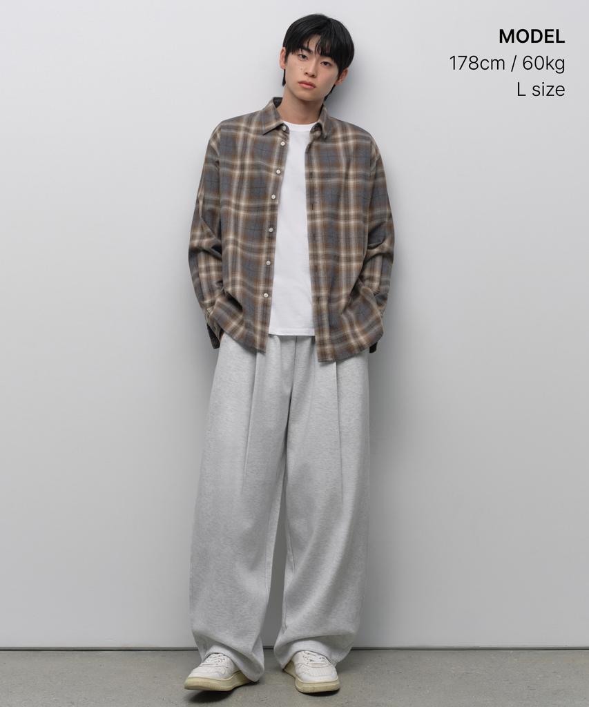 MUSINSA STANDARD Double Knit One-Pleat Wide Lounge Sweatpants [Melange Light Gray]