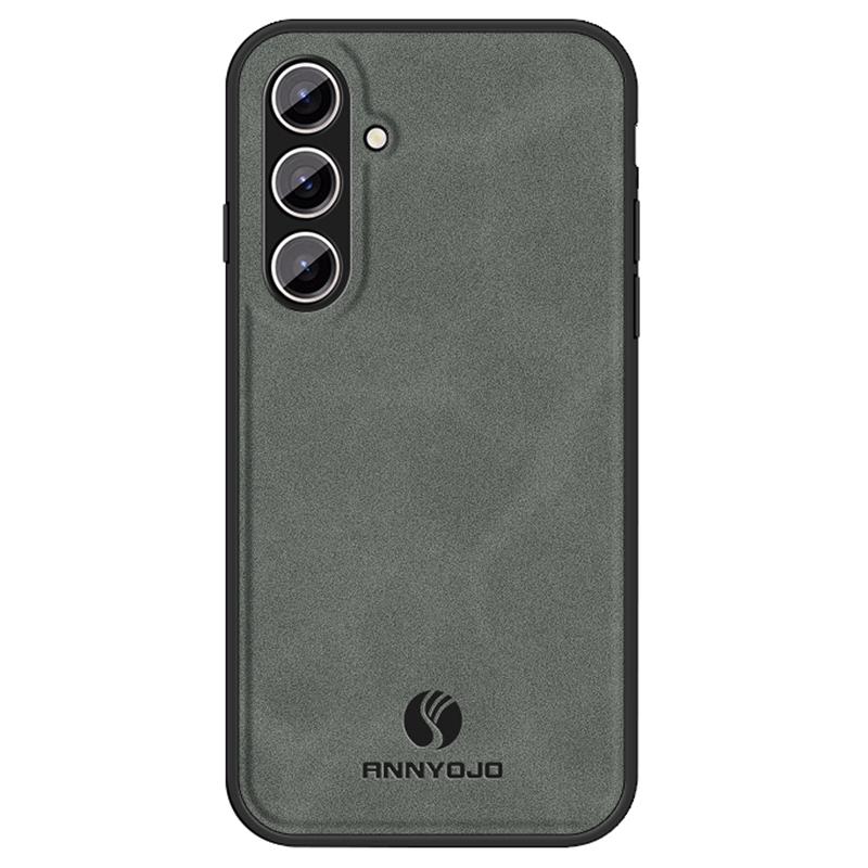 

ANNYOJO For Samsung Galaxy S24 Case PU Leather+PC+TPU Protective Shell with Car Mount Metal Sheet Grey