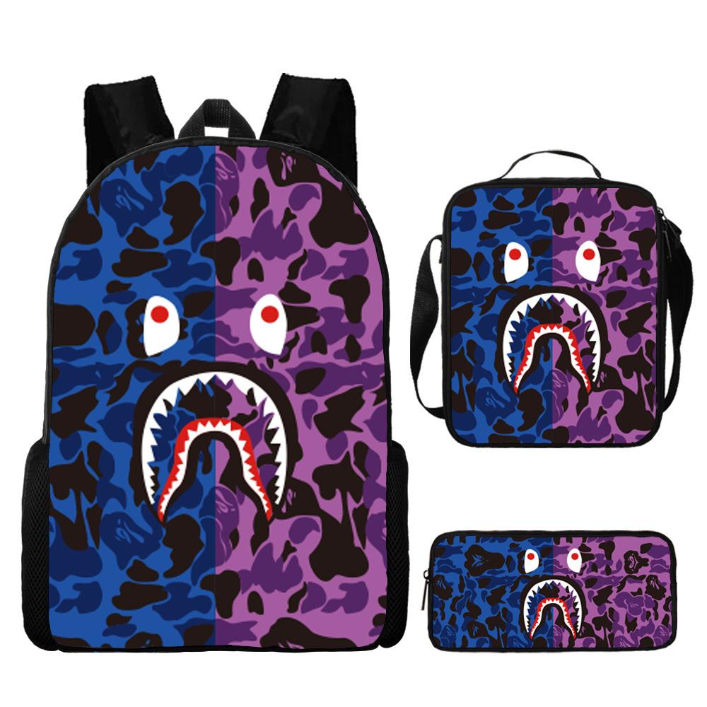 Camouflage Color Matching Shark Student Schoolbag Digital Printing Large Capacity Cartoon Animation Backpack Backpack Backpack