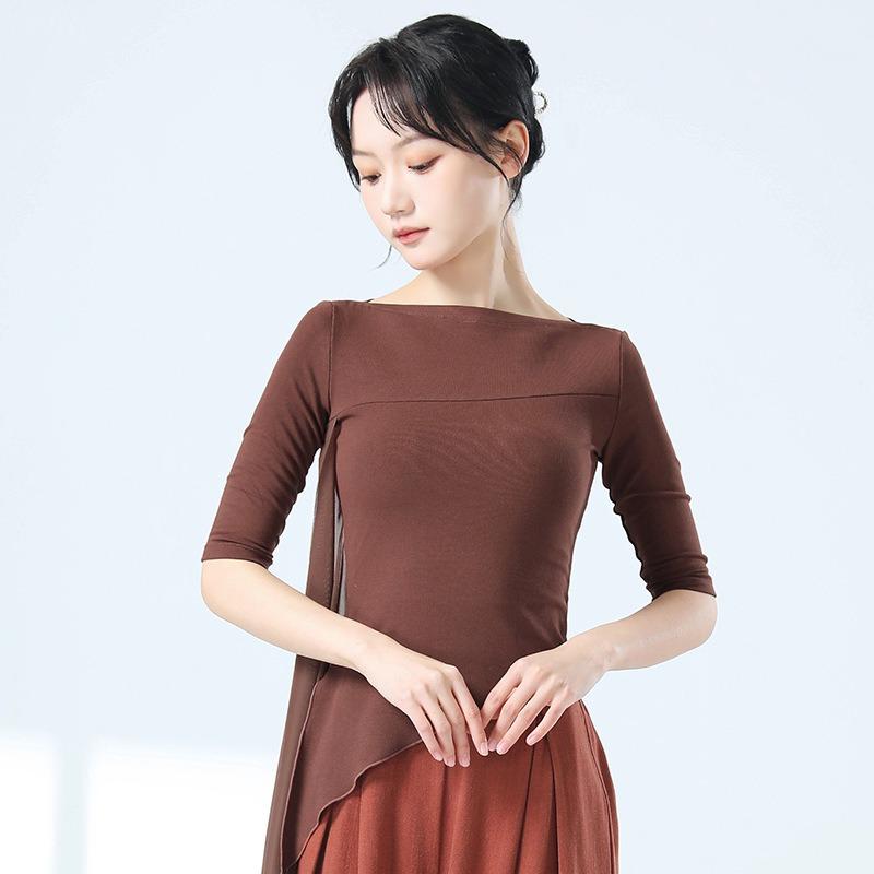 Klassische Tanzübungsbekleidung Fingerlinge Seitenschlitz Tüll-Design Chinesischer Stil Freizeitkleidung Schickes Bühnenauftrittskostüm