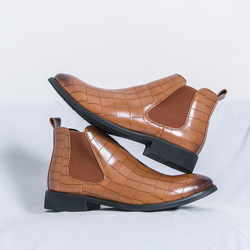 

Модные универсальные мужские базовые ботинки, мужские повседневные ботинки «Челси», модные ботильоны в британском стиле для мужчин, мужские туфли ручной работы без застежек на высоком каблуке 47 коричневый