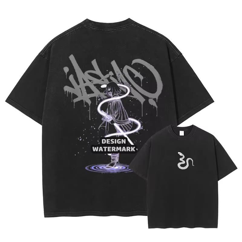 Japanese Anime Demon Slayer Pattern Washed Tshirt for Unisex and Women with Printed Pattern Unisexs Anime Fan Tshirt