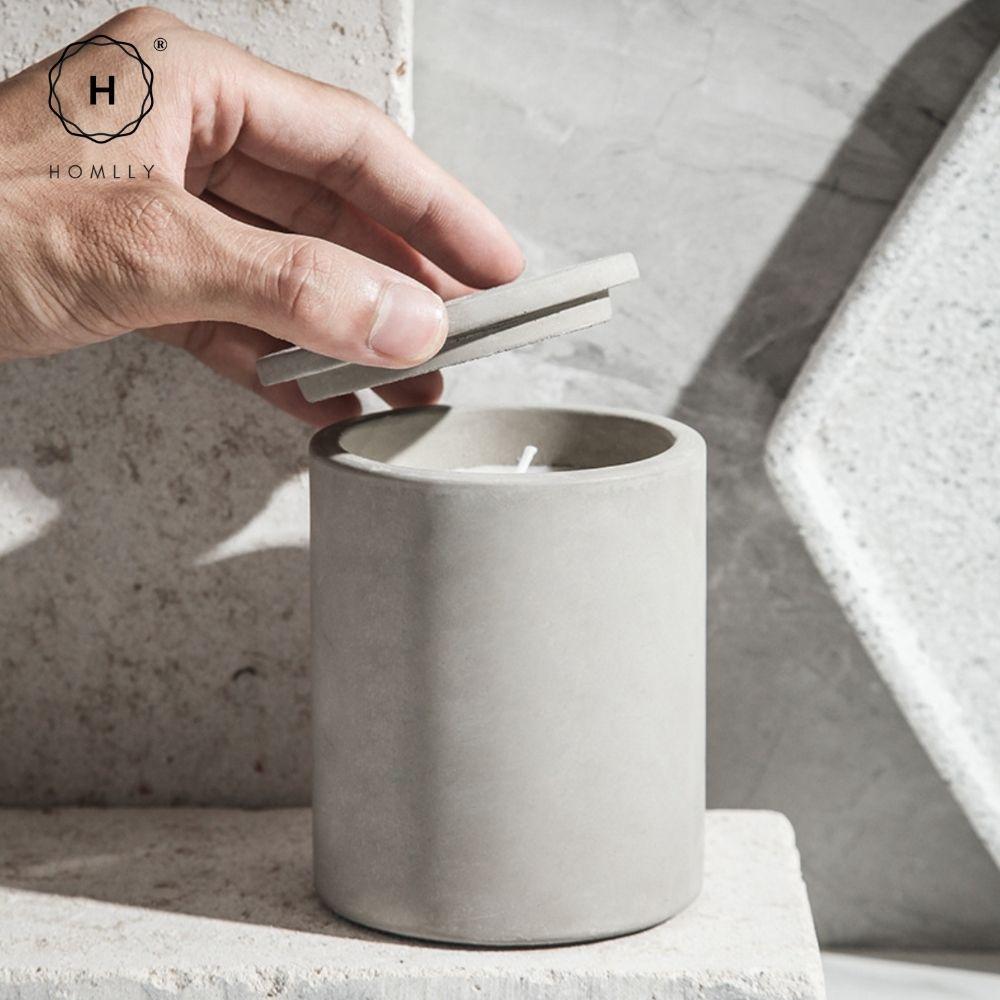 Homlly Apothecary Scented Soy Candles Wood Wick Concrete Holder