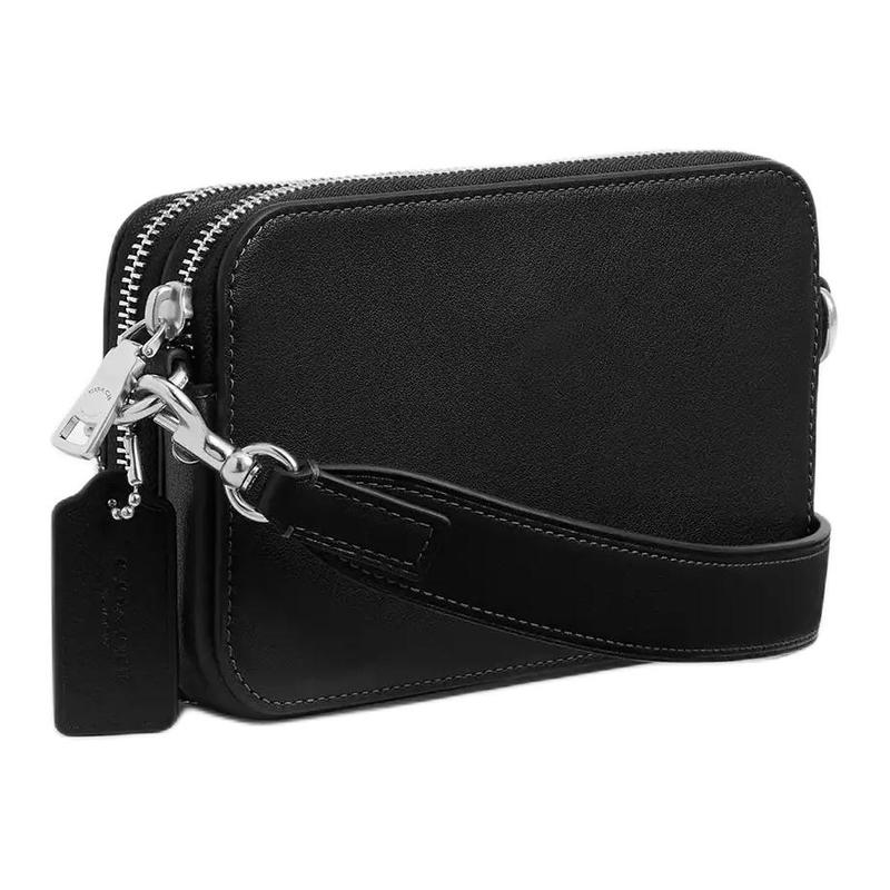 Coach CLINTON 19 Floppy Rabbit Pattern Natural Texture Cow Leather Crossbody Bag Small Men's Black