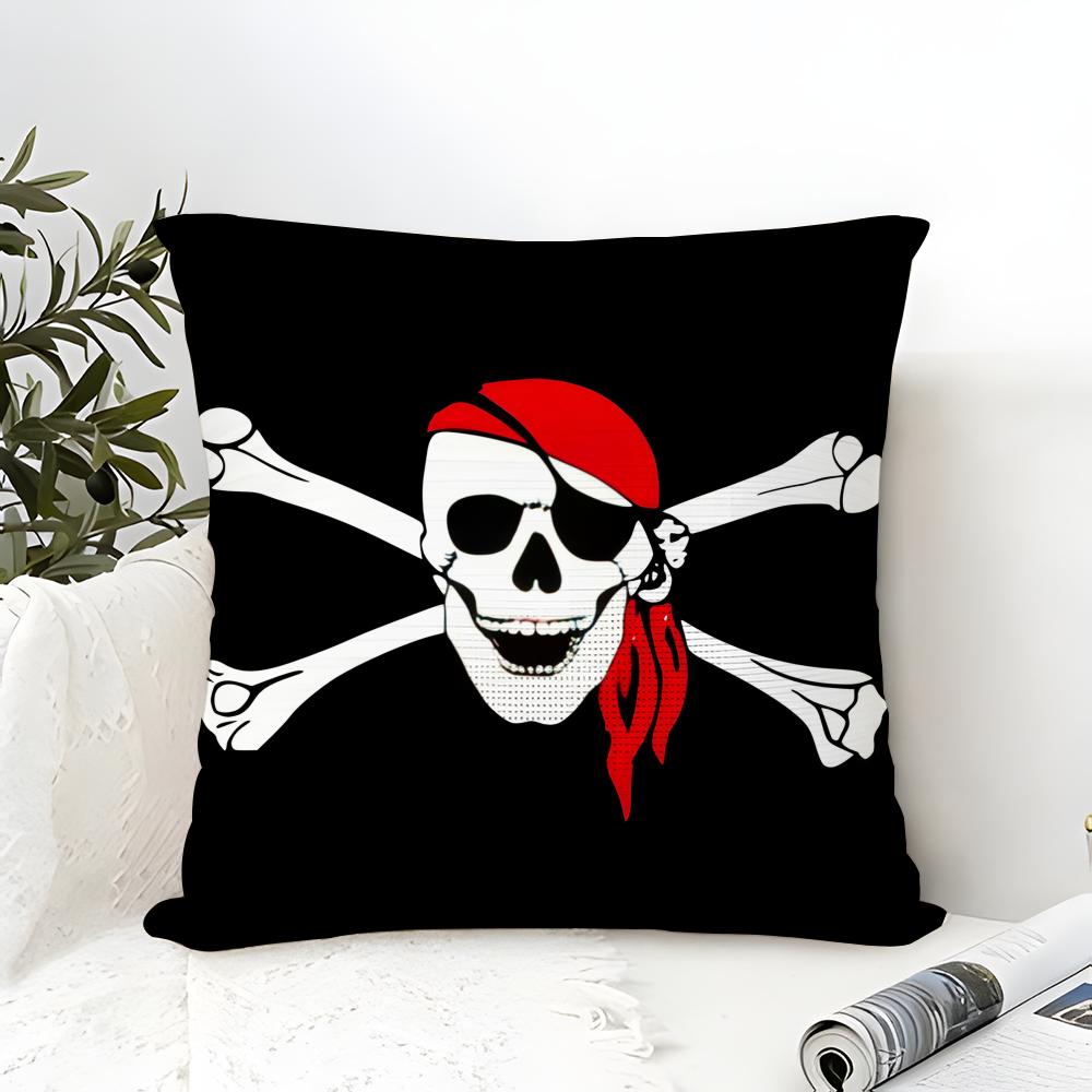 Pirate Skull  Crossbones Pillow Case Cotton Linen Fabric Square Zipper Pillowcase Home Decorative Living Room
