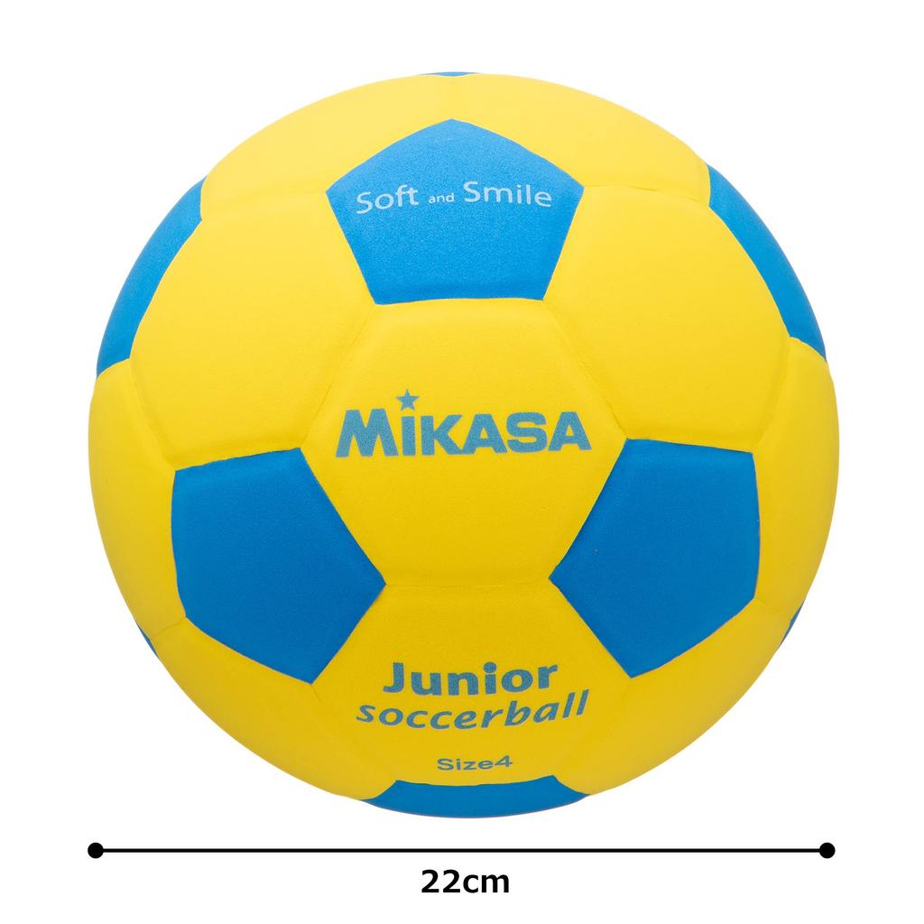 MIKASA Junior Soccer Size Smile Soccer Elementary School Recommended Internal Pressure Ball, 4, (for Students), Approx. 180g, Yellow/Blue, SF4J-YBL,