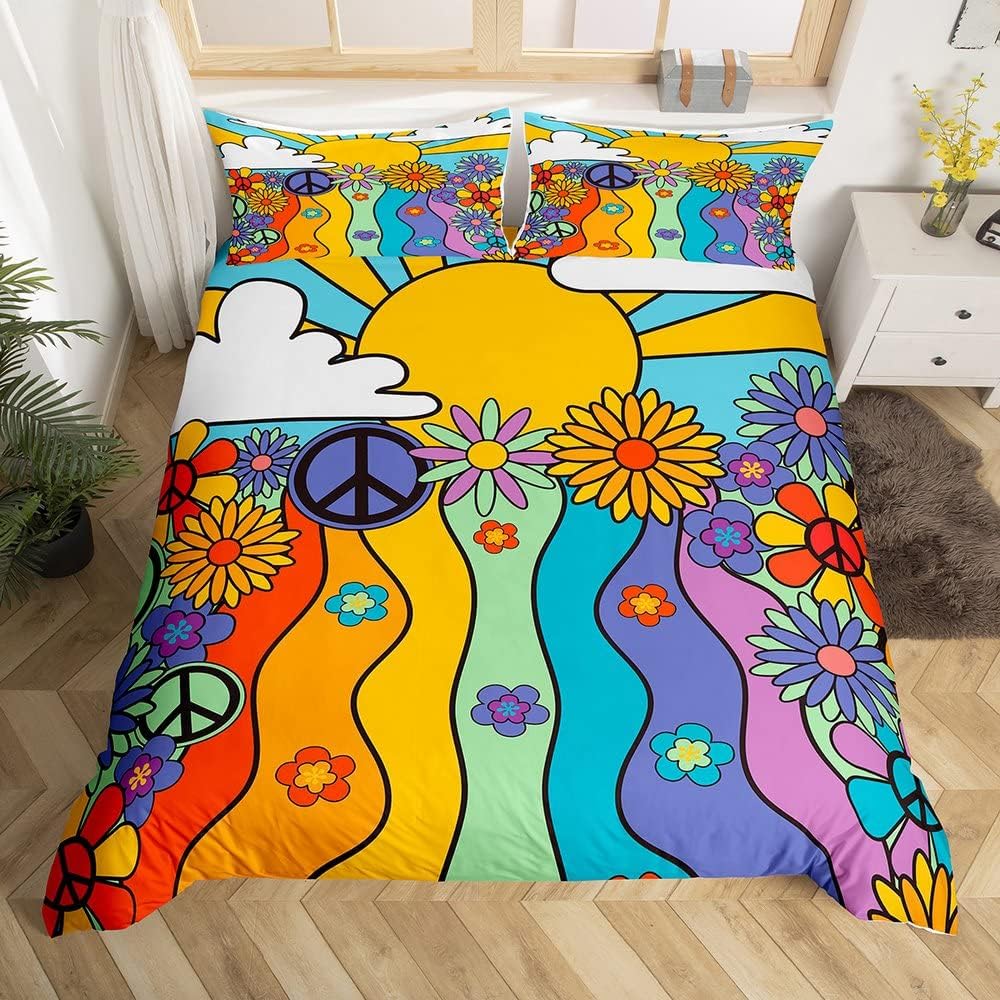Exotic Mushroom Eyes Rainbow Duvet Cover Queen King Size Bohemian Style Bedding Set For Men Women Halloween Floral 3 Pcs